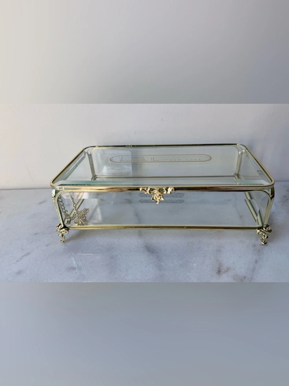 Glass Jewelry Display Box with Gold Frame vintage style